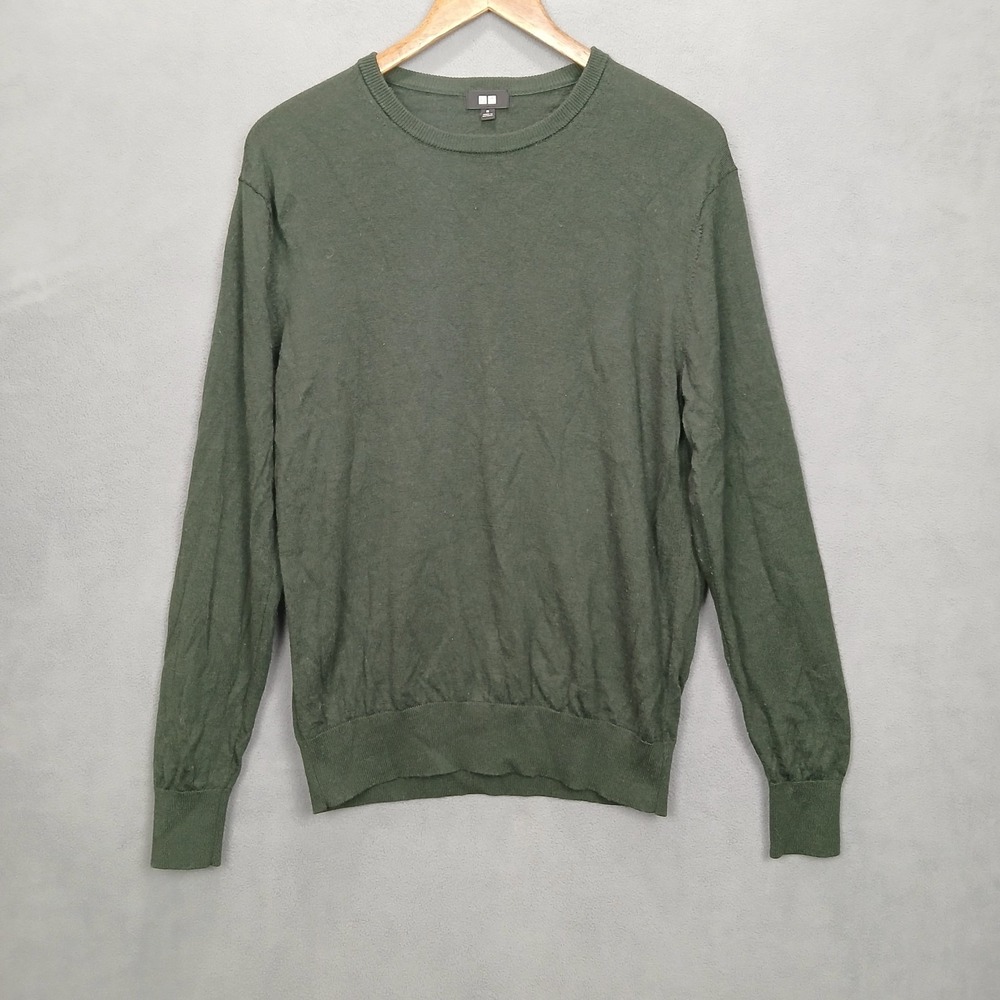 Uniqlo Sweater Womens Medium Dark Green Tight Knit Ribbed Oversized Winter